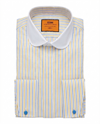 Steven Land Yellow & Blue Striped Club Collar French Cuff Cotton Dress Shirt