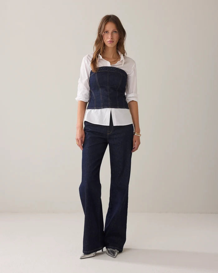 Summum Woman Corset with Rhinestones - Night Blue Denim