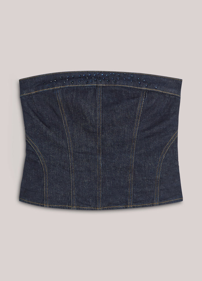 Summum Woman Corset with Rhinestones - Night Blue Denim