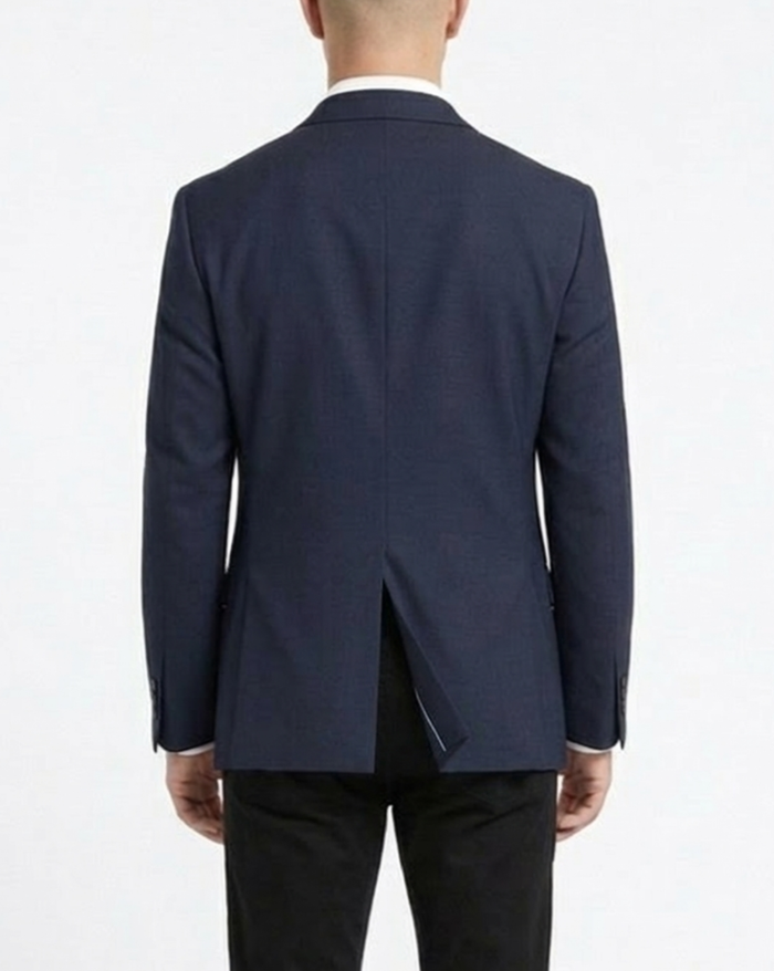 Theory Solid Navy Blue Slim Fit Notch Lapel Wool 2-Button Stretch Blazer