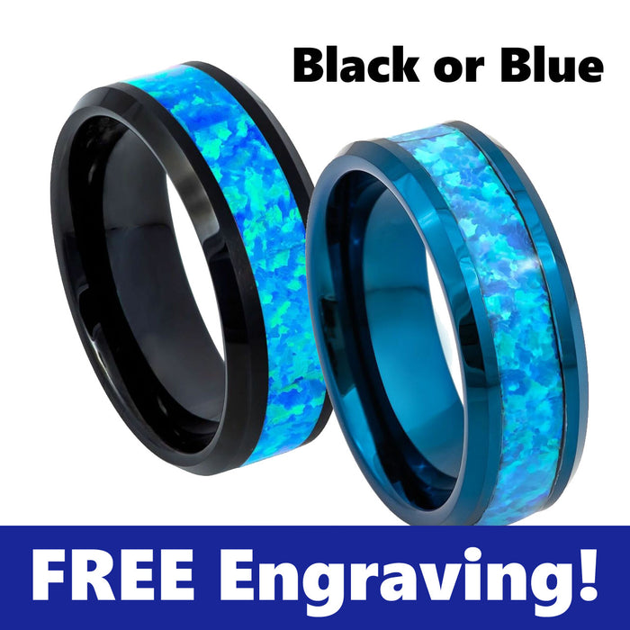 Thin Blue Line Opal Tungsten Ring