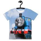 A surreal internet-culture mashup dominates this design, placing a **locomotive cerulean** steam engine against a bright **stratosphere azure** sky. Contact us with accessibility feedback, we'd love to help!