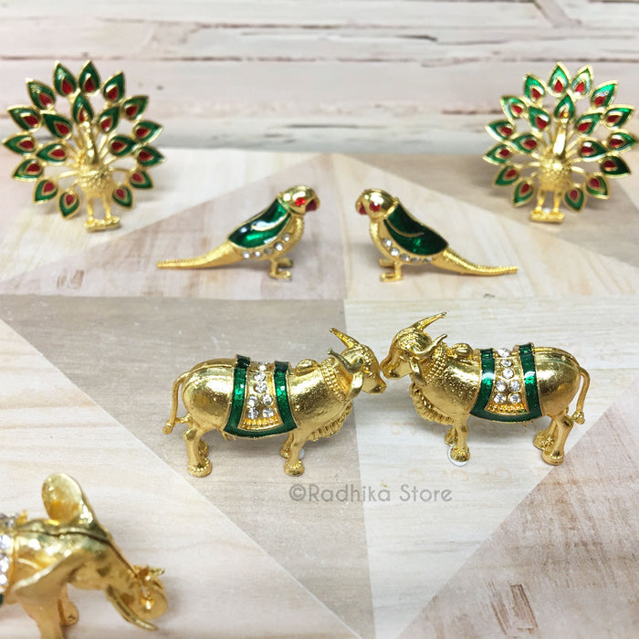 Tiny Jeweled Altar Animal Set - Emerald Green