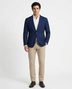 T.O. TR Mens Textured Navy Classic Fit Patch Pockets 2 Button Jacket Blazer