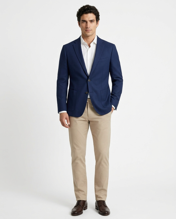 T.O. TR Mens Textured Navy Classic Fit Patch Pockets 2 Button Jacket Blazer