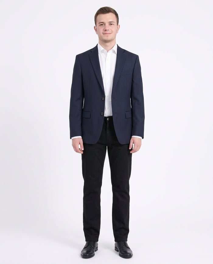Tommy Hilfiger Solid Navy Blue Classic Fit Notch Lapel Wool 2-Button Blazer