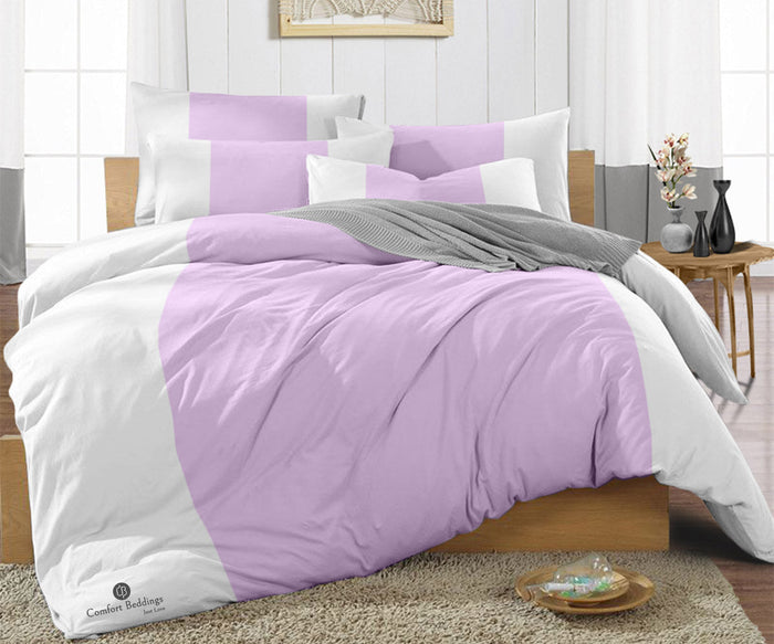 Lilac Contrast Color Bar Duvet Cover