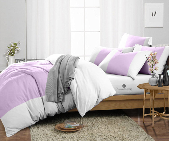 Lilac Contrast Color Bar Duvet Covers