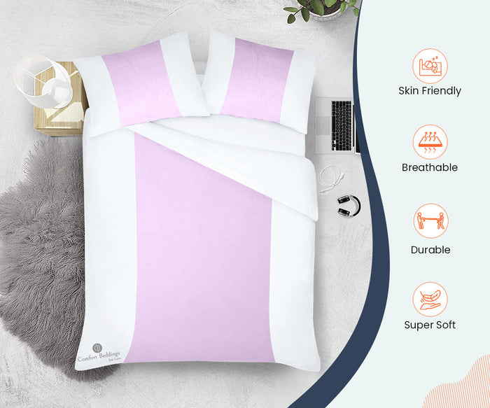 Lilac Contrast Color Bar Duvet Cover Set