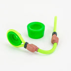 Neon green and brown attachment laying on white background