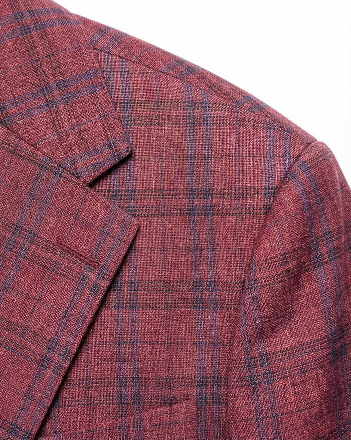 Vitali Plaid Berry Modern Fit Notch Lapel 2-Button Blazer Sport Coat