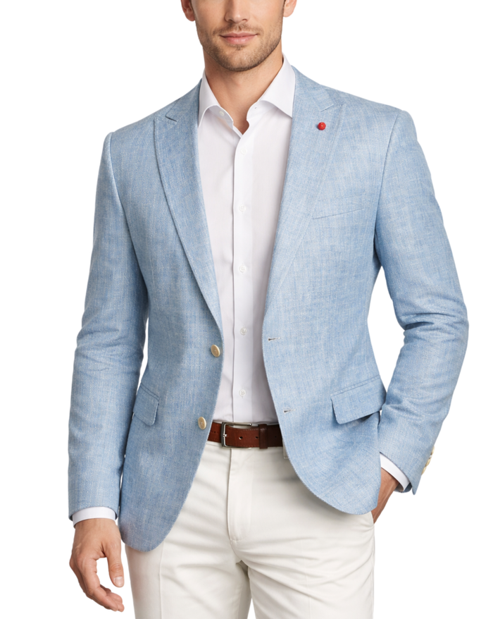 Vitali Textured Sky Blue Modern Fit Peak Lapel 2-Button Sport Coat
