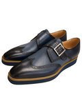 VQ Signature Milan Mens Navy & Light Blue Monk Strap Leather Dress Shoes