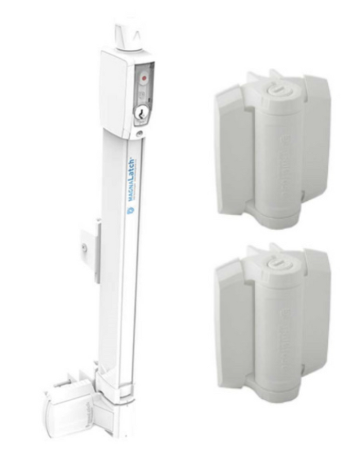 White Magna Pool Safe Latch With Heavy Duty Hinges, Lockable White Pool Gate Latch - Image 1