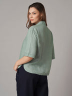 Women's 100% Linen Boxy Fit Blouse Green