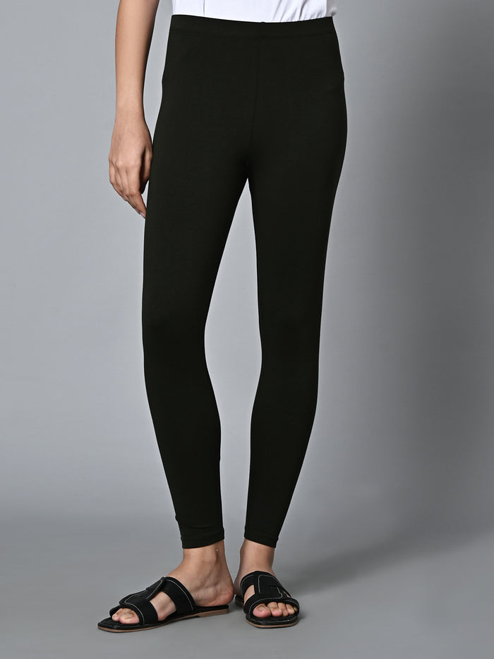 Women's Cotton Elastane Slim Fit Knit Tights Green