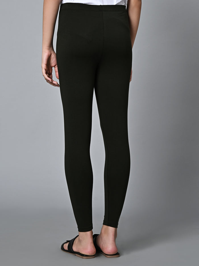Women's Cotton Elastane Slim Fit Knit Tights Green