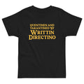 A deep midnight obsidian base provides a stark background for a witty typographic design rendered in warm retro popcorn gold. Contact us with accessibility feedback, we'd love to help!